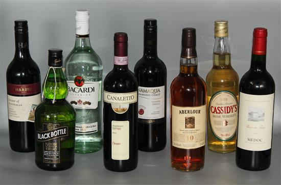 3 bottles whisky, 4 wine & Bacardi
